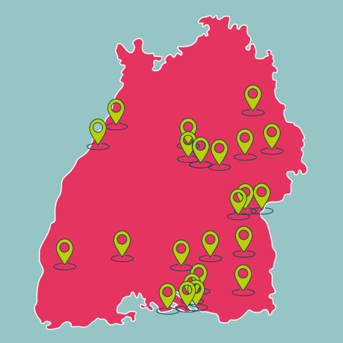 Karte der Einsatzstellen in Baden-Württemberg